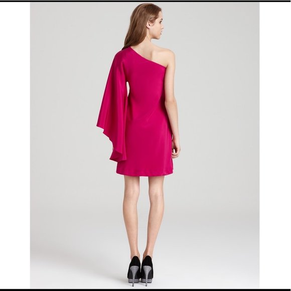 Nicole Miller green silk batwing one shoulder mini dress size 12 - Picture 9 of 13